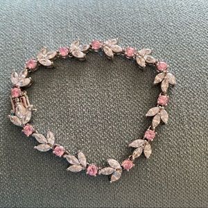 Sterling silver white and pink sapphire tennis bracelet